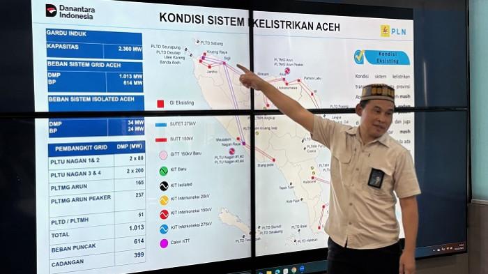 MENJELASKAN PERSOALAN KELISTRIKAN – General Manager PLN UID Aceh, Mundakhir, saat menjelaskan masalah kelistrikan di Aceh kepada anggota Komisi III DPRA, di kantor Unit Pelaksana Pengatur Distribusi (UP2D) Aceh, di Merduati Banda Aceh, Rabu (1/10/2025).
