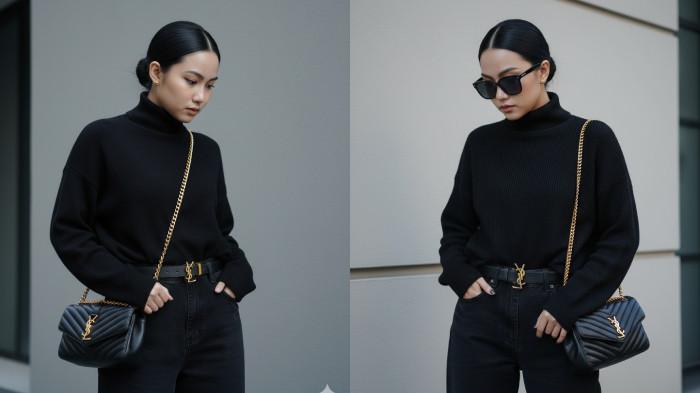 PROMPT GEMINI AI - Contoh foto hasil editan Gemini AI dari foto selfie menggunakan prompt Glamour Minimalis Monokrom Hitam-Emas, Rabu (22/10/2025). (SERAMBINEWS.COM/AI)