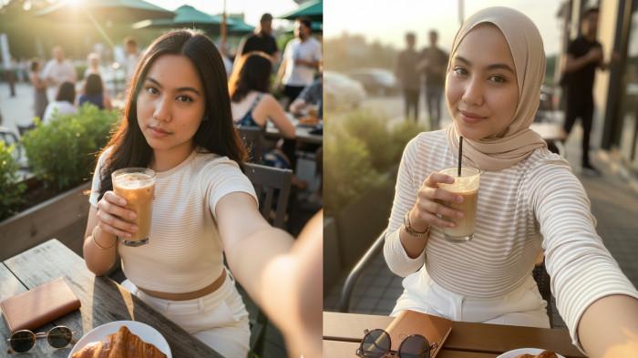 prompt gemini Golden Hour Musim Panas di Kafe