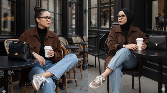 PROMPT GEMINI AI - Contoh foto hasil editan Gemini AI dari foto selfie menggunakan prompt Potret Kafe Keren di Sudut Kota, Rabu (22/10/2025). (SERAMBINEWS.COM/AI)