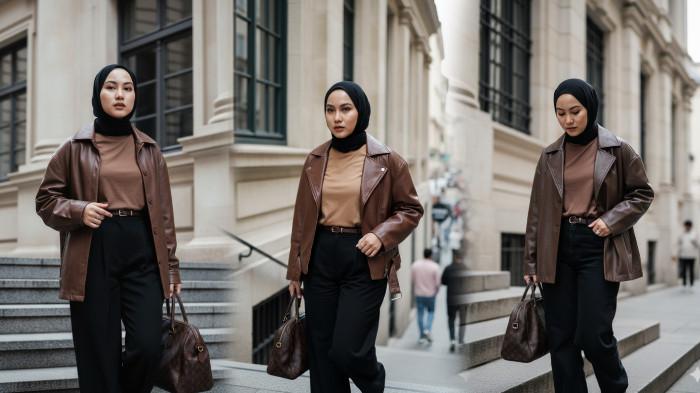 PROMPT GEMINI AI - Contoh foto hasil editan Gemini AI dari foto selfie menggunakan prompt Editorial eleganitas gerakan vertikal, Senin (13/10/2025).