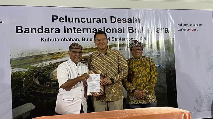 PELUNCURAN - Direktur PT BIBU Panji Sakti, Erwanto Sad Adiatmoko bersama CEO Alien DC, Hardyanthony Wiratama. PT BIBU Panji Sakti secara resmi telah meluncurkan desain bandara Bali Utara, kemarin.