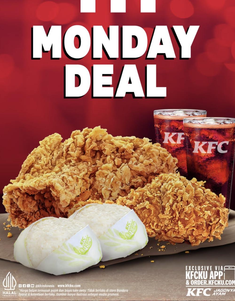 MONDAY Diskon, Promo KFC Besok 25 Agustus 2025, 2 Ayam Goreng + 2 Nasi + 2 Soft Drink Rp 45.455