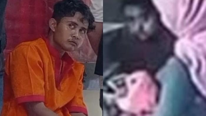 PEMBUNUH WANITA HAMIL - (kiri) Febrianto (22) tersangka pembunuh Anti Puspita Sari (22) wanita hamil yang jasadnya ditemukan di kamar Hotel Lendosis Palembang ditangkap. (kanan) Febrionto dan Andi Puspita Sari saat check in di Hotel Lendosis pada Jumat (10/10/2025).