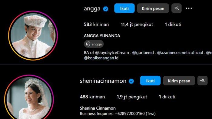 KOMPAK UNFOLLOW - Kolase capture profil instagram Angga Yunanda dan Shenina Cinnamon, Rabu (19/2/2025). Usai menikah Angga dan Shenina kompak hanya mem-follow satu sama lain di instagram. Sikapnya tuai pro kontra.