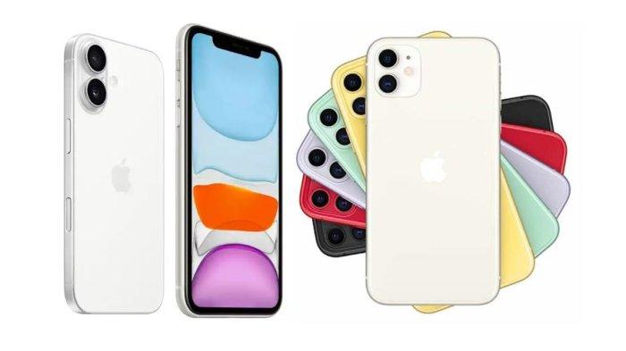 iPhone 11( kanan dan tengah) beserta iPhone 16 teranyar (kiri).