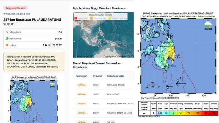 GEMPA DI SULUT - Ini beberapa daerah di Sulawesi Utara yang terancam berpotensi tsunami, BMKG rilis peringatan dini, Jumat (10/10/2025).