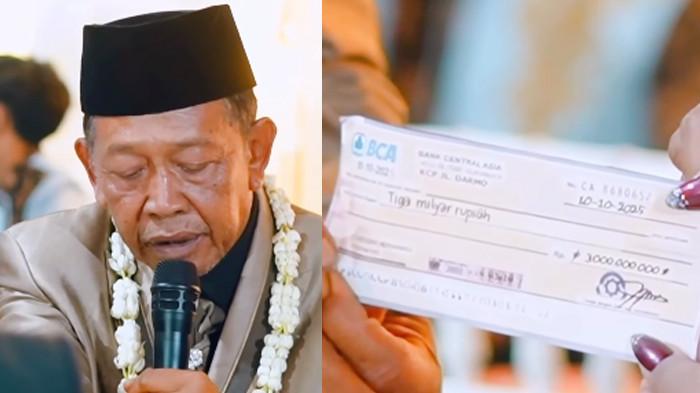 MAS KAWIN 3 MILIAR - Mbah Tarman (KIRI). Penampakan cek Rp 3 miliar (KANAN). Kesaksian Penghulu Soal Keaslian Cek Rp 3 M Mas Kawin Mbah Tarman, Asli atau Palsu ? Pengantin Pria Disebut Kabur