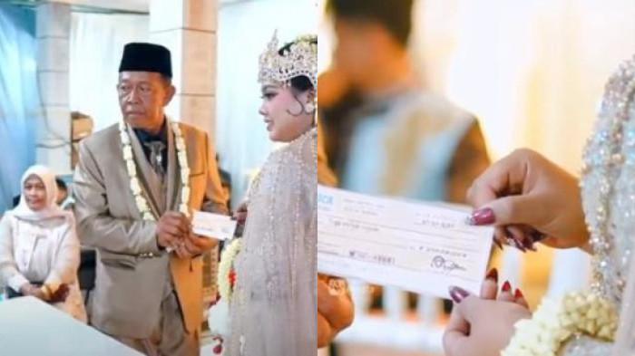KAKEK NIKAHI GADIS: Tangkapan layar momen pernikahan kakek Tarman dan Sheila Arika. Viral kisah seorang kakek bernama Tarman menikahi gadis 24 tahun pakai cek palsu Rp3 miliar. Tarman akhirnya kabur setelah kedoknya terkuak.