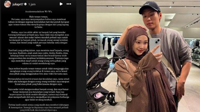VIRAL JULE SELINGKUH: Setelah berhari-hari bungkam, selebgram Jule akhirnya klarifikasi (kiri) isu perselingkuhannya. Jule tak membantah dan minta maaf ke Daehoon (kanan).