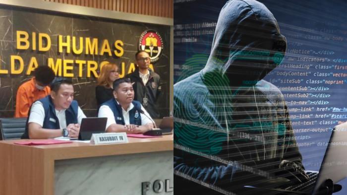 HACKER TERTANGKAP -- Kolase tersangka dan ilustrasi hacker. Direktorat Reserse Siber Polda Metro Jaya mengungkap kasus ilegal akses dan manipulasi data seolah-olah otentik dari Dark Forums di Mapolda Metro Jaya, Jakarta Selatan, Kamis (2/10/2025).