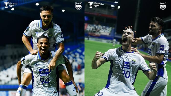 Selebrasi gol cantik Uilliam Barros dan Andrew Jung pada pertandingan antara Bangkok United menghadapi Persib Bandung di Pathum Thani Stadium pada Rabu (1/10/2025)