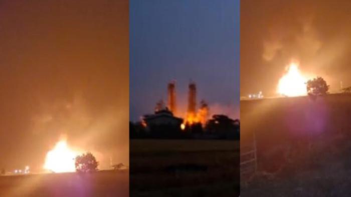 SUMUR MELEDAK - Pemandangan ledakan di Sumur minyak dan gas bumi Pertamina EP yang berlokasi d di Dusun Cikaret, Desa Cidahu, Kecamatan Pagaden Barat, Kabupaten Subang, Jawa Barat, Selasa (5/8/2025) sekitar pukul 04.40 WIB