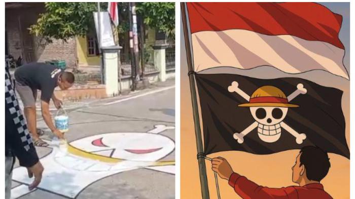 MURAL ONE PIECE DIHAPUS - Mural bergambar bajak laut dari serial manga One Piece di Sragen, Jawa Tengah, terpaksa dihapus atas permintaan aparat setempat. (Istimewa dan TribunMedan/ChatGPT).