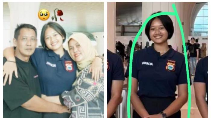 CALON TARUNI MENINGGAL-Calon taruni (Cabhatar) Akademi Kepolisian (Akpol), Difalya Cendekya Danial (tengah) bersama kedua orangtuanya. Difalya Cendekia Danial, dinyatakan meninggal dunia di Rumah Sakit Bhayangkara (RSB) Akpol, Sabtu (27/9/2025) pagi.