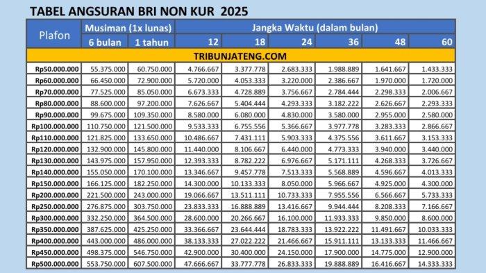 tabel angsuran BRI Non KUR 2025 1-50 Juta