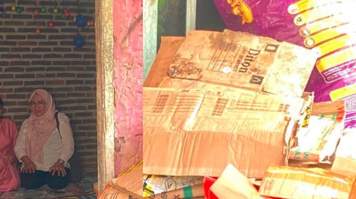 MURID BERHENTI SEKOLAH - Gina (baju pink) siswi SMPN 13 Bandar Lampung berhenti sekolah karena minder orangtuanya jadi pemulung, saat ditemui di rumahnya pada Rabu (22/2/2025). Kepsek bantah ada perundungan.