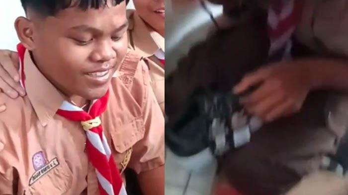 SISWA SMK VIRAL - Momen Enggar siswa SMK PGRI 1 Kota Kediri, Jawa Timur terharu dapat sepatu hasul patungan dari uang jajan 1 kelas. Kini, ia juga diizinkan jual tempe di sekolah.