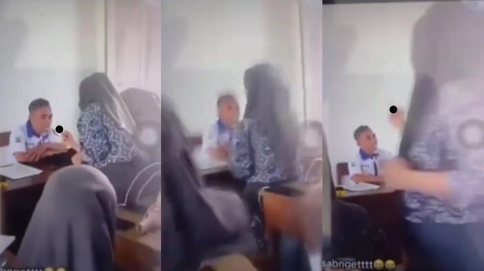 SISWI SMK DIKELUARKAN - Tangkapan layar video siswi SMKN 1 Gowa, Sulawesi Selatan, acungkan jari tengah ke guru di kelas. Orangtua pun menangis saat siswi itu minta maaf dan dikeluarkan dari sekolah.