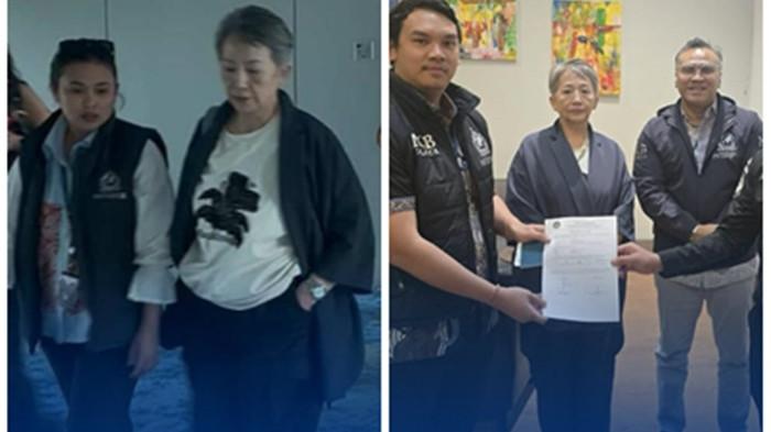 BURON DITANGKAP - Penampakan Tim Interpol Polri saat melakukan penangkapan terhadap Juliet Kristianto Liu di Bandara Soekarno-Hatta Tangerang Banten, Jumat (25/07/2025). (akun media sosial divhubinterpolriofficial)
