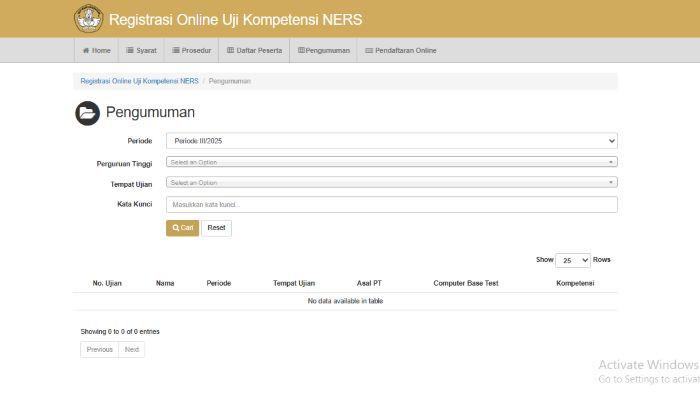 PENGUMUMAN UKOM NERS - Hasil UKOM Ners 2025 Periode 3 diumumkan 30 Oktober. Cek kelulusan, cara melihat hasil, dan langkah setelah dinyatakan kompeten.(ukners.kemdikbud.go.id)