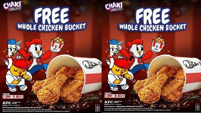 PROMO KFC - rayakan ulang tahun buah hati Anda dengan memilih Promo KFC paket ulang tahun tematik ada Free Whole Chicken Bucket, Selasa (17/6/2025).