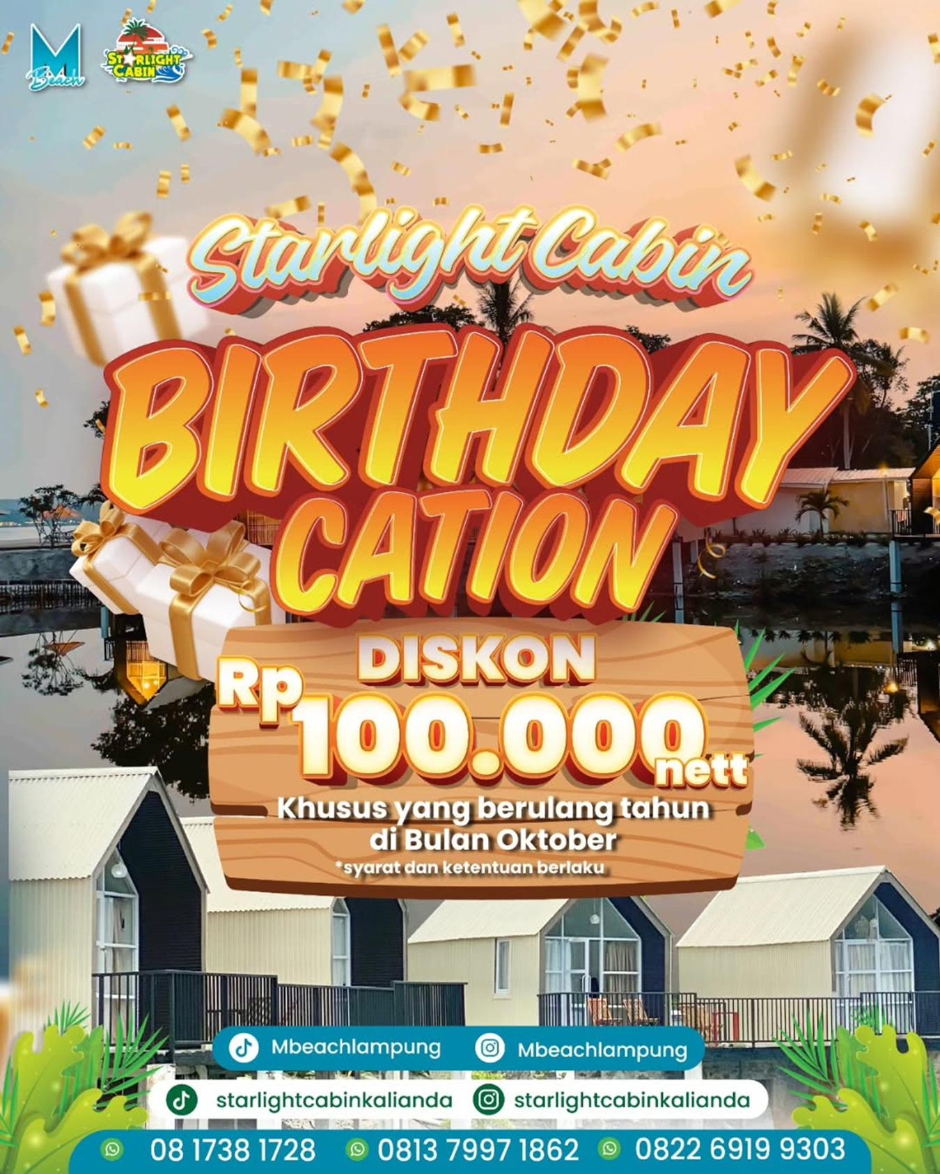 PROMO ULANG TAHUN - Starlight Cabin gulirkan diskon langsung Rp100.000 di promo Birthdaycation, promo hingga 31 Oktober 2025.