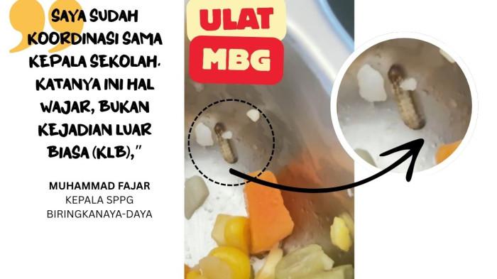 ULAT MBG-Siswa MAN 3 Makassar menemukan ulat sayur dalam menu Makan Bergizi Gratis (MBG), Rabu (1/10/2025). Kepala SPPG Biringkayana-Daya, Muhammad Fajar menganggap wajar adanya ulat.