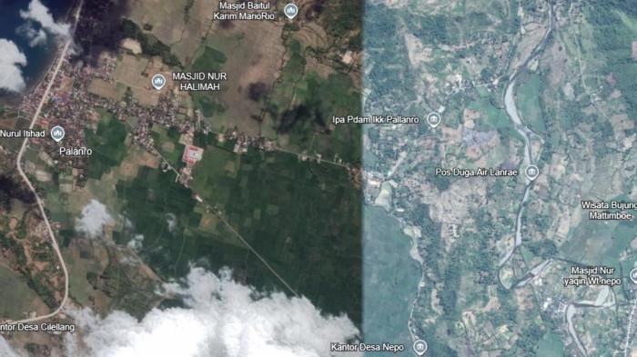 BARRU 2014- Citra satelit Kelurahan Palanro, kecamatan Mallusetasi, Barru, Sulawesi Selatan, Indonesia melalui Google Earth tahun 2014. Kondisi alam masih hijau.