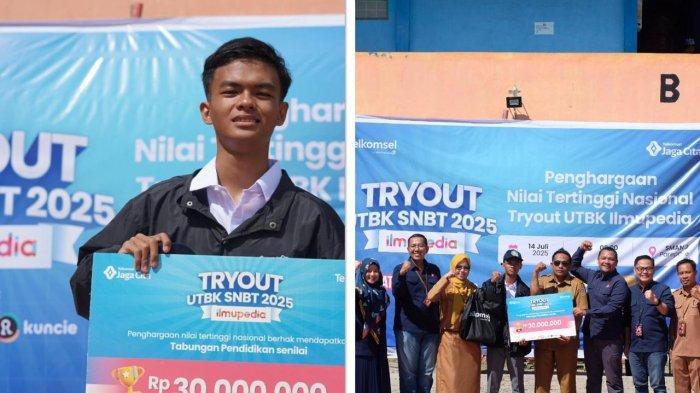 TELKOMSEL PEDULI – Muhammad Alim Praditya Rahman, alumnus SMAN 2 Parepare, menerima bantuan pendidikan dari Telkomsel setelah terpilih sebagai salah satu Top Scorer Ilmupedia Tryout UTBK 2025. Penyerahan berlangsung di SMAN 2 Parepare, Senin (14/7/2025).