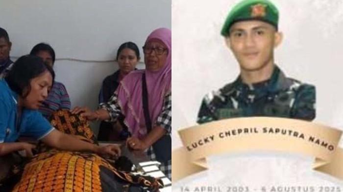 JENAZAH PRADA LUCKY - Anggota keluarga meratapi jenazah Prada Lucky Namo (23), anggota Batalyon Infanteri Teritorial Pembangunan 834/Wakanga Mere (Yonif TP 834/WM) saat berada di RSUD Aeramo, Kabupaten Nagekeo, Rabu (6/8/2025).