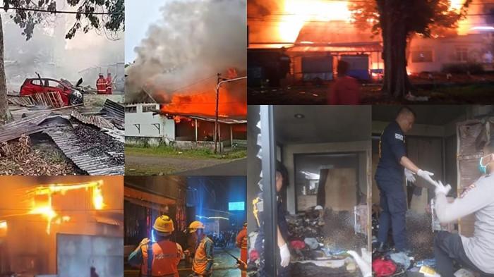 KEBAKARAN - Suasana saat kebakaran di Rumah Makan Queen Fish Manado, Jumat (3/10/2025). Kebakaran RS TNI AL di Kota Bitung dan kebakaran di Asrama Polisi Militer Pakowa dan kebakaran di Holland Village.