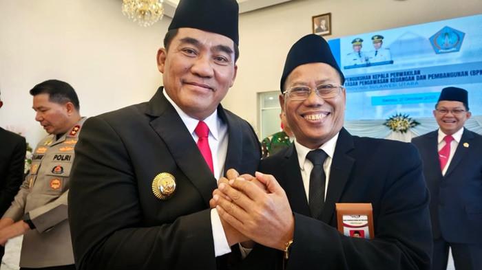 TEGAS - Foto bersama Kepala Perwakilan BPKP Sulawesi Utara Heru Setiawan dan Gubernur Sulawesi Utara Yulius Selvanus Komaling (YSK) di sela-sela acara pengukuhan Kepala Perwakilan Badan Pengawasan Keuangan dan Pembangunan (BPKP) Provinsi Sulawesi Utara beberapa waktu lalu.
