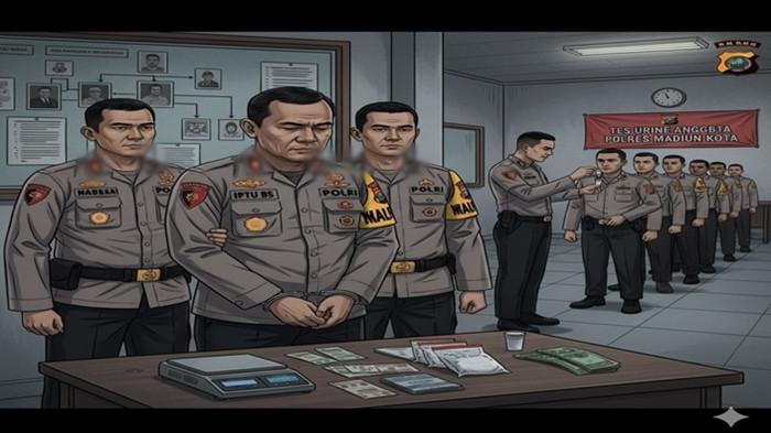 NARKOBA: Ilustrasi Iptu BS perwira di Polsek Manguharjo, Kota Madiun, Jawa Timur yang diduga terlibat dalam jaringan peredaran narkoba. Foto sumber Google Gemini.