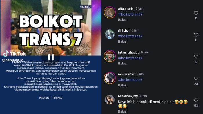 Viral desakan boikot Trans7 menggema di jagad media sosial X dan instagram, usai Tayangan XPOSE Dinilai Lecehkan Santri dan Pesantren