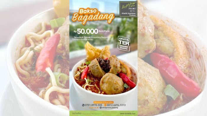 Spesial menu Bakso Begadang, yakni bakso berukuran besar dengan isian daging rendang, serta dilengkapi bakso isi jamur, bakso kecil, tahu bakso, mie kuning, mie putih, dan kerupuk pangsit.