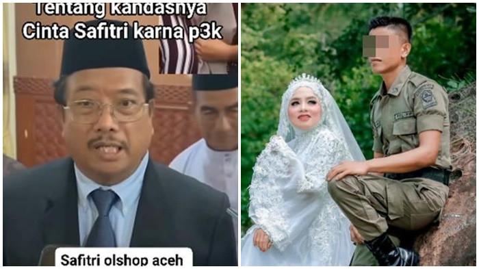 BUPATI ACEH BERSUARA - Kolase Bupati Aceh Singkil, Safriadi Manik atau akrab disapa Haji Oyon (kiri). Potret pernikahan melda Safitri dan JS (kanan). Kini Bupati Aceh Singkil, Haji Oyon buka suara terkait kisruh perceraian Melda Safitri dan suami.