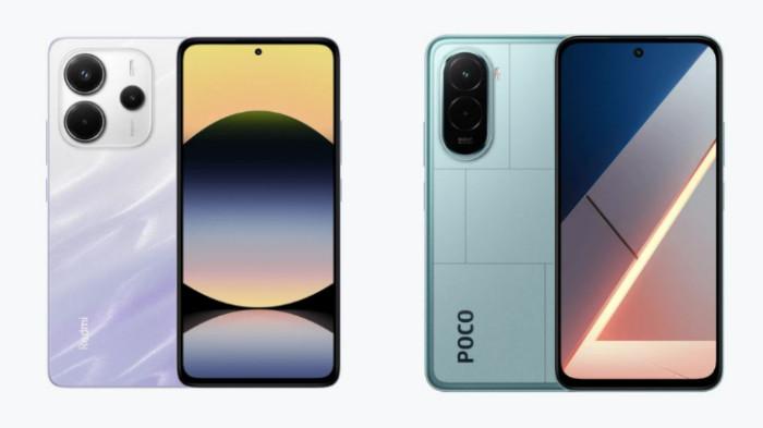 PERBANDINGAN HP - Kolase tangkapan layar tampilan HP Xiaomi Redmi Note 14 dan POCO M7 yang diambil dari website Mi.co.id, Selasa (14/10/2025).