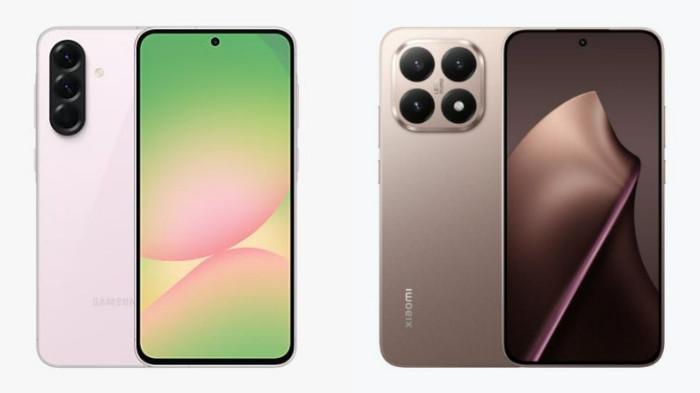 PERBANDINGAN HP - Tangkapan layar tampilan HP Samsung Galaxy A56 5G dan Xiaomi 15T yang diambil dari website Samsung.com dan Mi.co.id, Kamis (9/10/2025).