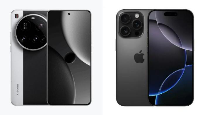 PERBANDINGAN HP - Kolase tangkapan layar tampilan HP Xiaomi 15 Ultra dan iPhone 16 Pro yang diambil dari website Mi.co.id dan iBox.co.id, Selasa (28/10/2025).