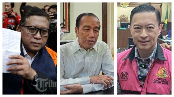JOKOWI HASTO TOM - Kolase Foto: Kiri - Sekjen PDI Perjuangan Hasto Kristiyanto saat menjalani sidang dakwaan di Pengadilan Tipikor, Jakarta, Jumat (14/3/2025). Tengah - Mantan Presiden RI Joko Widodo (Jokowi) saat ditemui di kediamannya di Sumber, Banjarsari, Kota Solo, Jumat (6/6/2026). Kanan - Mantan Menteri Perdagangan RI Tom Lembong saat menjalani sidang perkara dugaan korupsi impor gula di PN Tipikor Jakarta Pusat, Selasa (1/7/2025). Nama Mantan Presiden RI Joko Widodo (Jokowi) terseret dalam kasus rasuah yang melibatkan Sekretaris Jenderal Partai Demokrasi Indonesia Perjuangan (PDIP) Hasto Kristiyanto dan eks Menteri Perdagangan RI Thomas Trikasih Lembong atau Tom Lembong