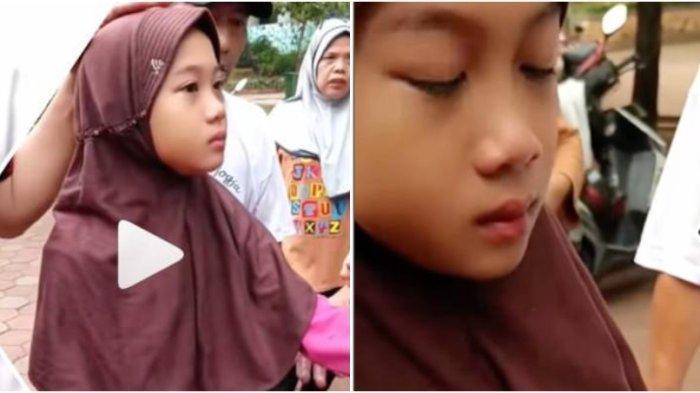 BOCAH DITIPU - Tangkapan layar bocah perempuan penjual cilok saat mengalami kejadian pilu, menangis usai ditipu ibu-ibu, dagangan dan uang hasil jualannya dicuri di Tanah Merah, Plumpang, Jakarta Utara, Minggu (21/9/2025).