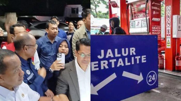 (kiri ke kanan) Menteri ESDM, Bahlil Lahadalia (baju putih) melakukan sidak di SPBU Asrikaton, Kecamatan Pakis, Kabupaten Malang, Rabu (29/10/2025) malam.
Bahan Bakar Minyak (BBM) jenis Pertalite