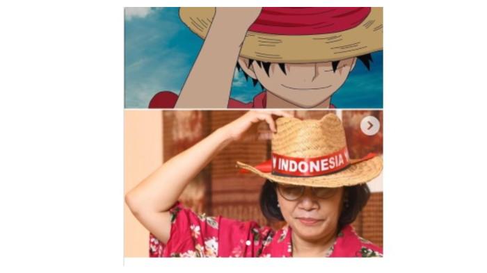 Sri Mulyani mengenakan topi bajak laut Topi Jerami
