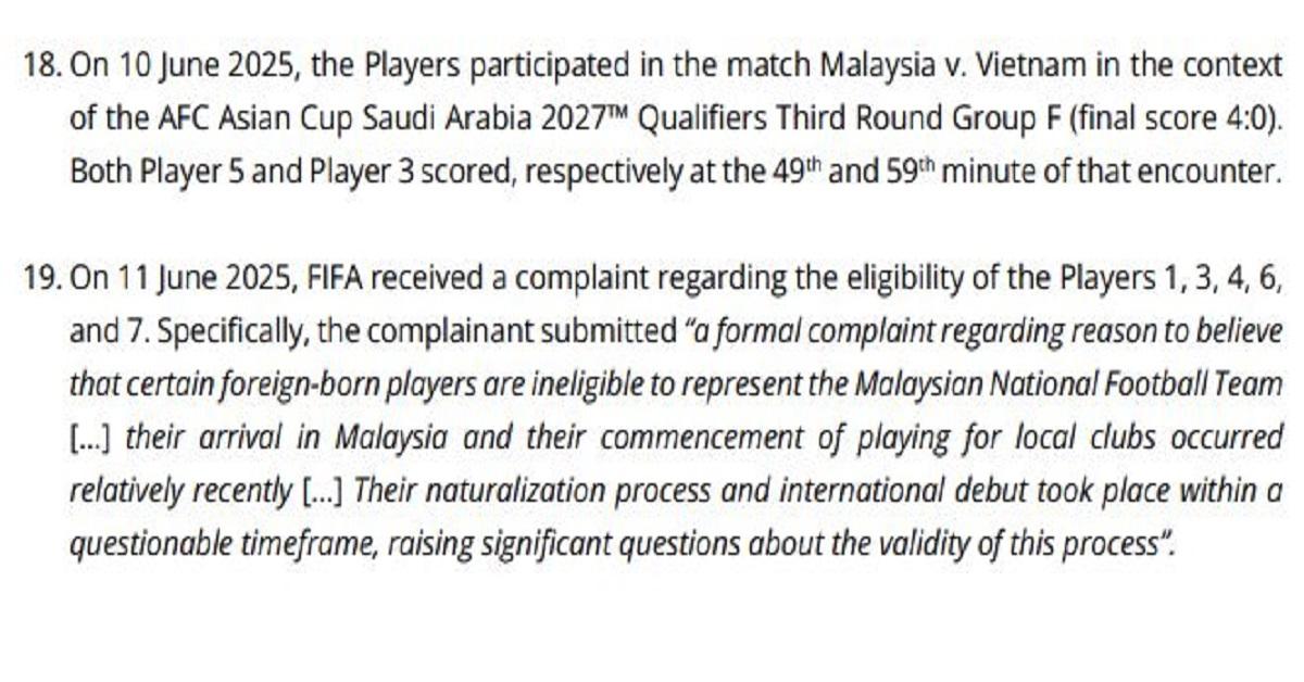FIFA sebut aduan 7 pemain naturalisasi Malaysia terjadi setelah lawan Vietnam