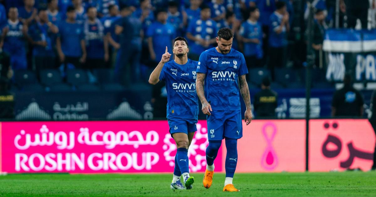 Selebrasi pemain Al Hilal, Marcos Leonardo setelah membobol gawang Al Shabab