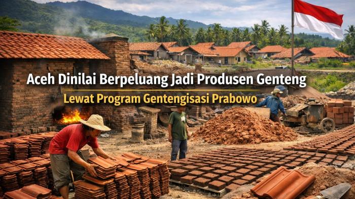 PROGRAM GENTENGISASI – Japnas Aceh nilai program gentengisasi yang diperkenalkan Presiden Prabowo Subianto dapat membuka peluang besar bagi Aceh untuk terlibat langsung sebagai produsen genteng tanah liat. Ilustrasi ini diolah dengan kecerdasan Chat GPT, Rabu (11/2/2026).
