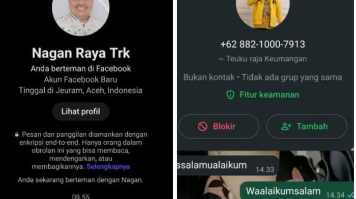Penipu Catut dan Palsukan Facebook Bupati Nagan Raya, TRK Minta Warga tak Melayani Pelaku