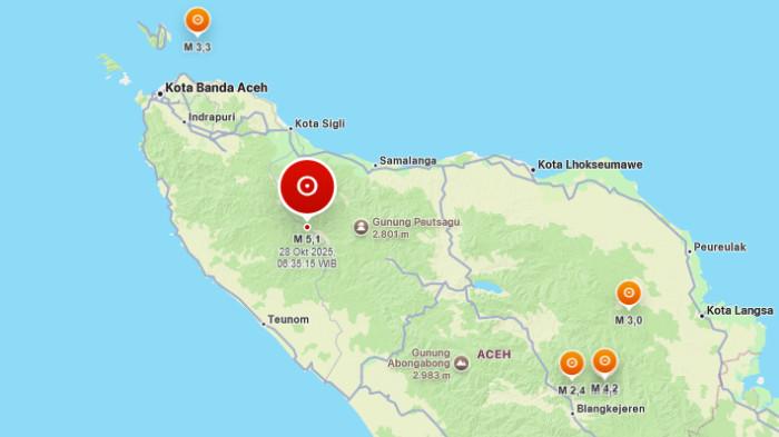 Sebelum Gempa 5,3 SR Guncang Pidie, Ada 4 Gempa Darat yang Terjadi di Aceh, Berikut Runutnya