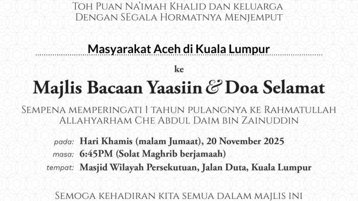 Undangan Haul Ke-1 Tun Dr Daim Zainuddin.